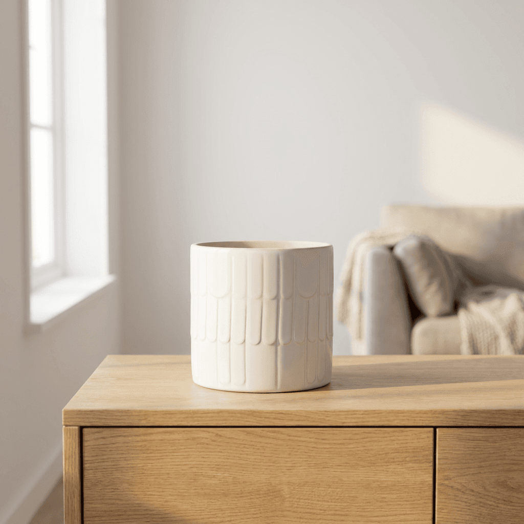 Vaso ceramica effetto piuma 15x15 cm
